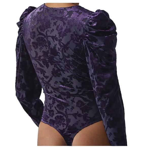 Free People Magic Hour Bodysuit Womens XS Velvet Long Sleeve Deep Sea Purple - Picture 4 of 7